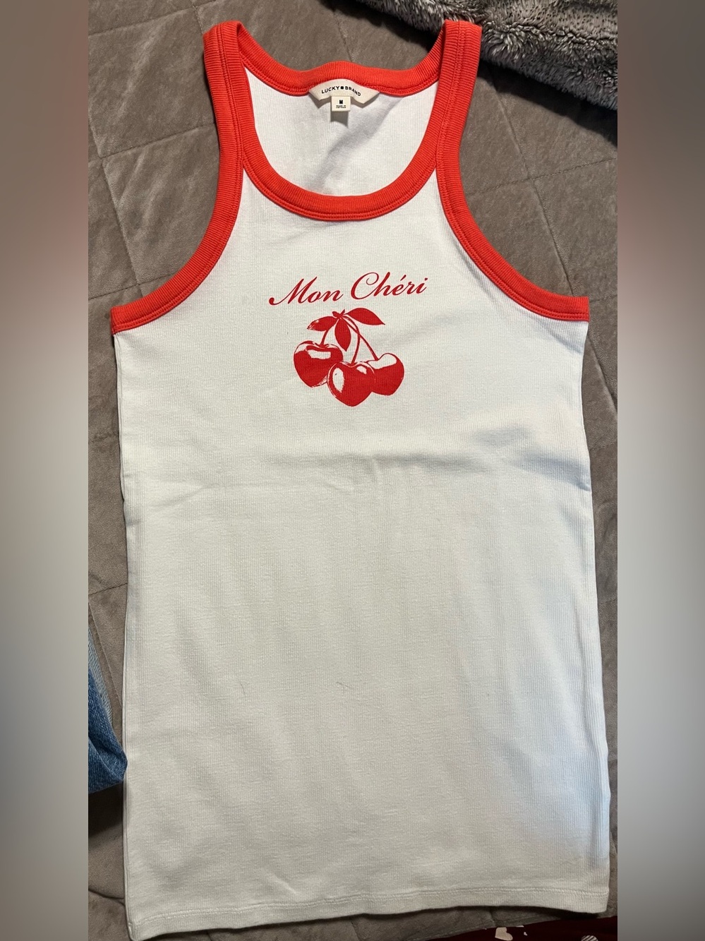Lucky Brand - Mon Chéri Cherry Graphic Ringer Tank - White & Red-Medium